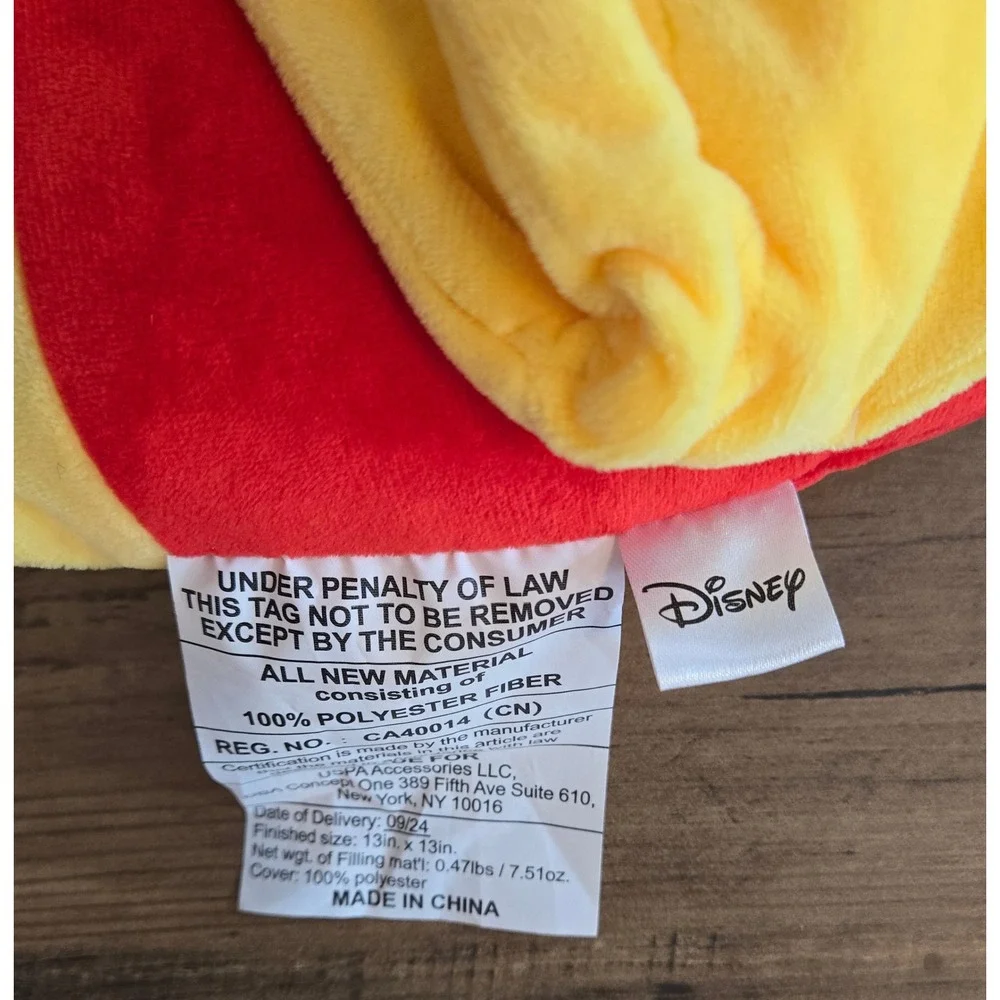 Disney Winnie the Pooh Hooded Neck Travel Pillow Yellow Red Character Plush